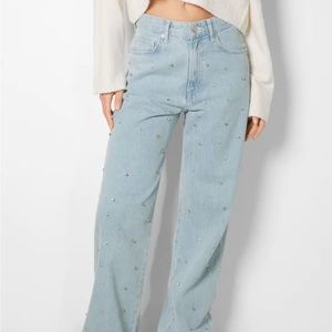 Bershka diamond studded Mom Jeans